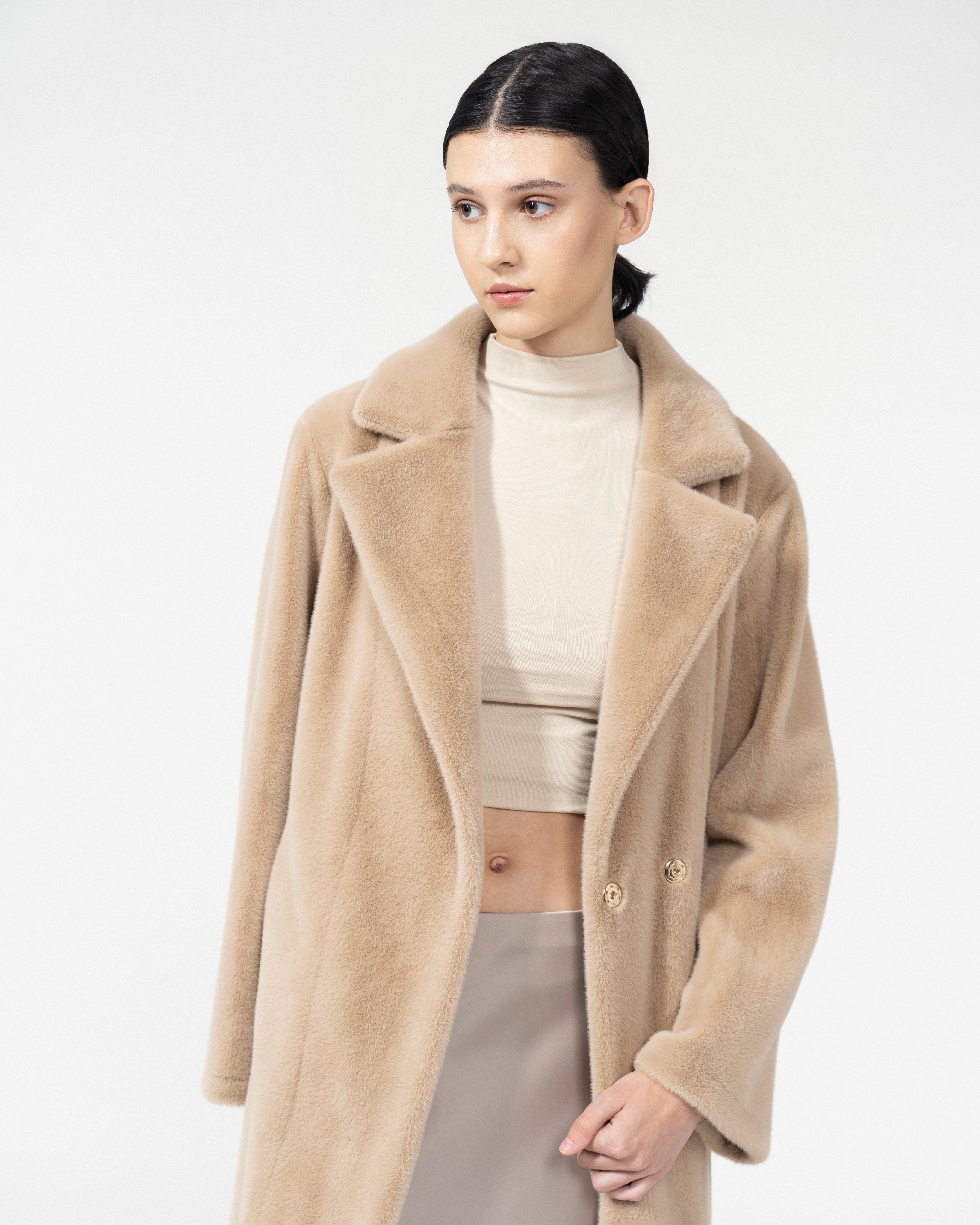 CAPPOTTO IN ECOPELLICCIA CON CINTURA