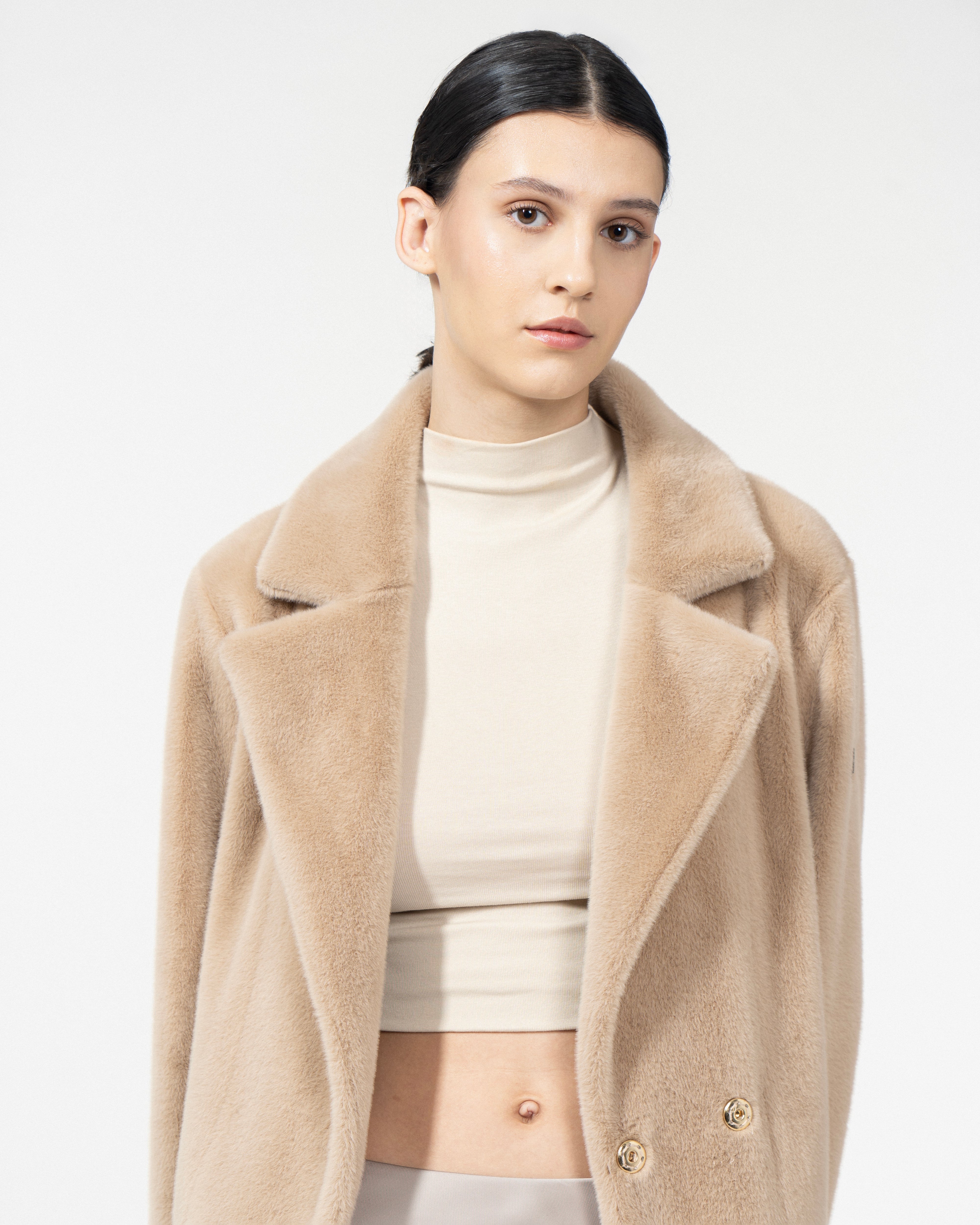 CAPPOTTO IN ECOPELLICCIA CON CINTURA