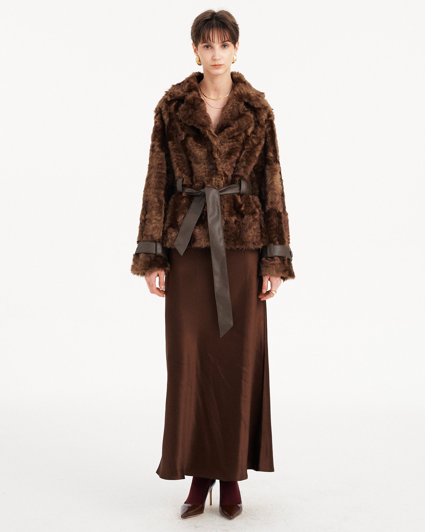 CAPPOTTO IN ECOPELLICIA CON CINTURA