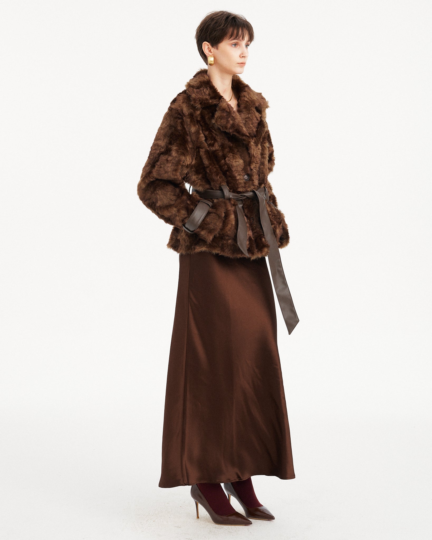 CAPPOTTO IN ECOPELLICIA CON CINTURA