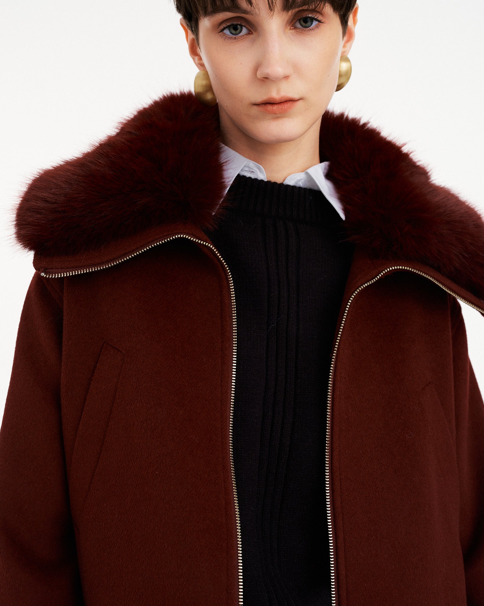 CAPPOTTO LUNGO CON COLLO IN PELLICCIA E ZIP