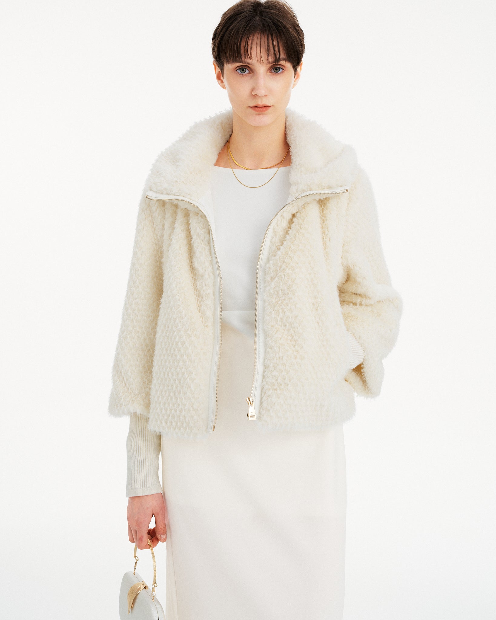 GIACCA IN ECOPELLICCIA EFFETTO WAFFLE CON POLSINI A MAGLIA