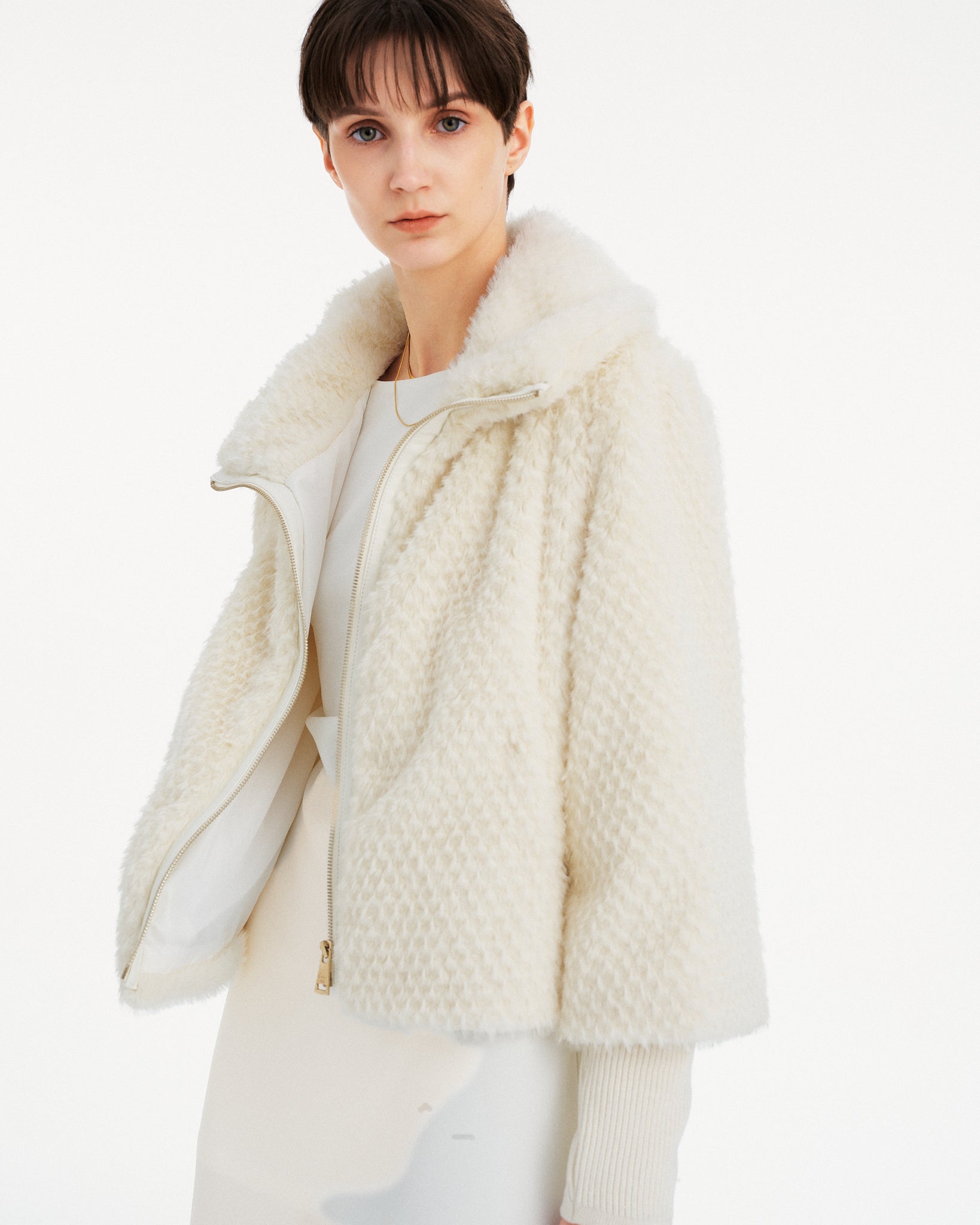 GIACCA IN ECOPELLICCIA EFFETTO WAFFLE CON POLSINI A MAGLIA